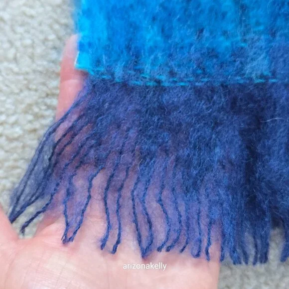 NWT Kid Mohair Scarf Blue Avoca Tweed - Picture 7 of 16